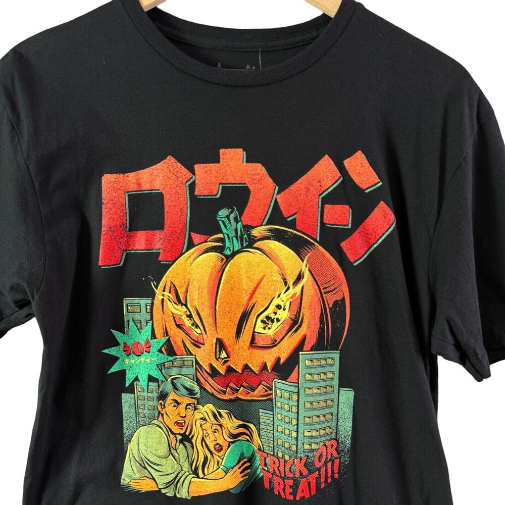 Halloween Pumpkin Graphic Tee Trick or Treat Casual Black‎ T Shirt Size Medium